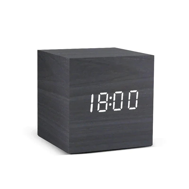LED Wooden Digital Alarm Clock – Time Date Temperature Display Voice Control Desk Clock - L&L Shop
