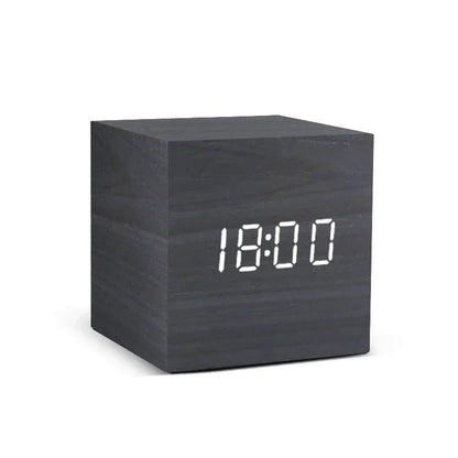 LED Wooden Digital Alarm Clock – Time Date Temperature Display Voice Control Desk Clock - L&L Shop