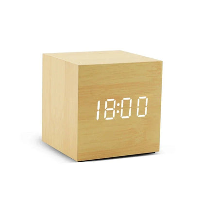 LED Wooden Digital Alarm Clock – Time Date Temperature Display Voice Control Desk Clock - L&L Shop