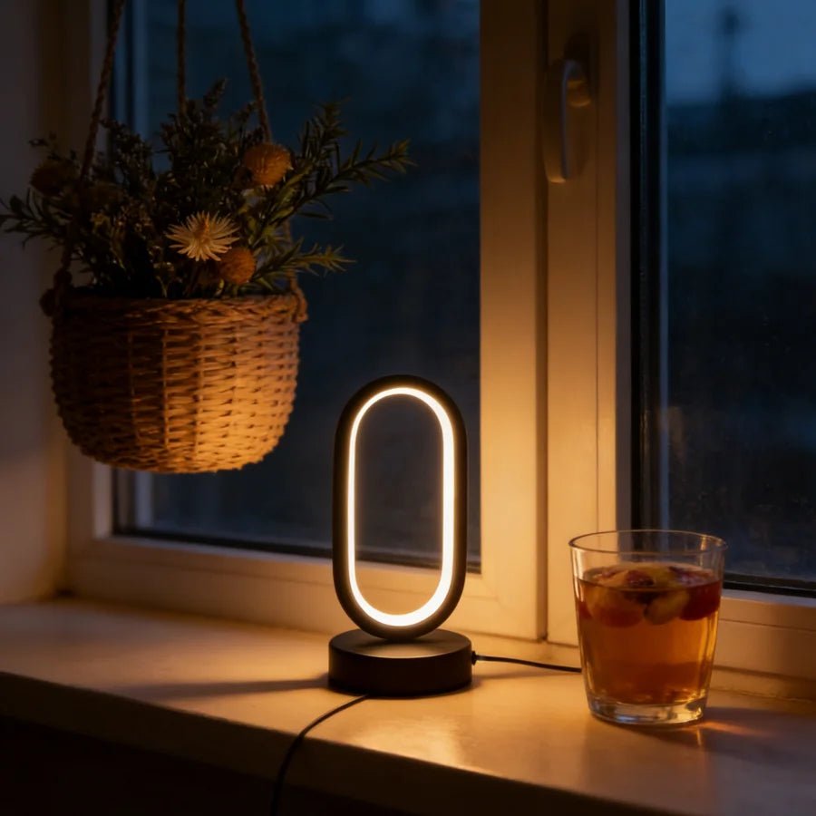 Mini Circular Metal Art Desk Lamp with 3 - Color LED Lighting and USB Charging Port - L&L Shop