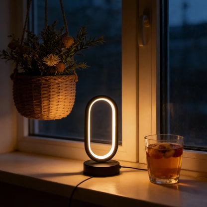 Mini Circular Metal Art Desk Lamp with 3 - Color LED Lighting and USB Charging Port - L&L Shop