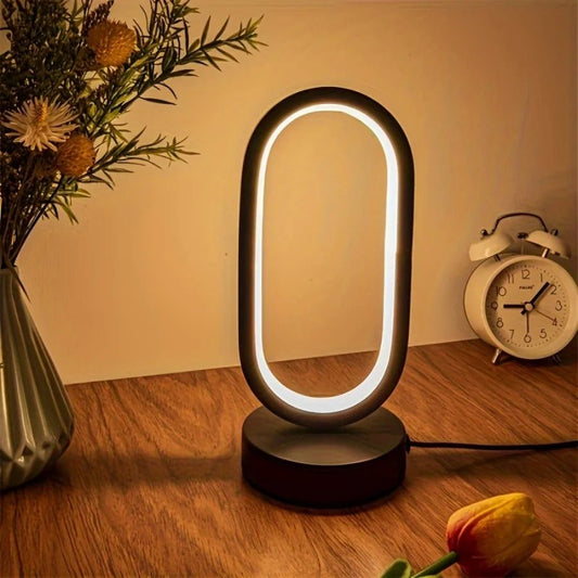 Mini Circular Metal Art Desk Lamp with 3 - Color LED Lighting and USB Charging Port - L&L Shop