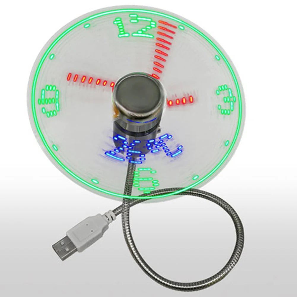 USB Mini Fan with RGB LED Clock Display – Real - Time Temperature, Flexible Neck, Silent Desktop Cooler - L&L Shop