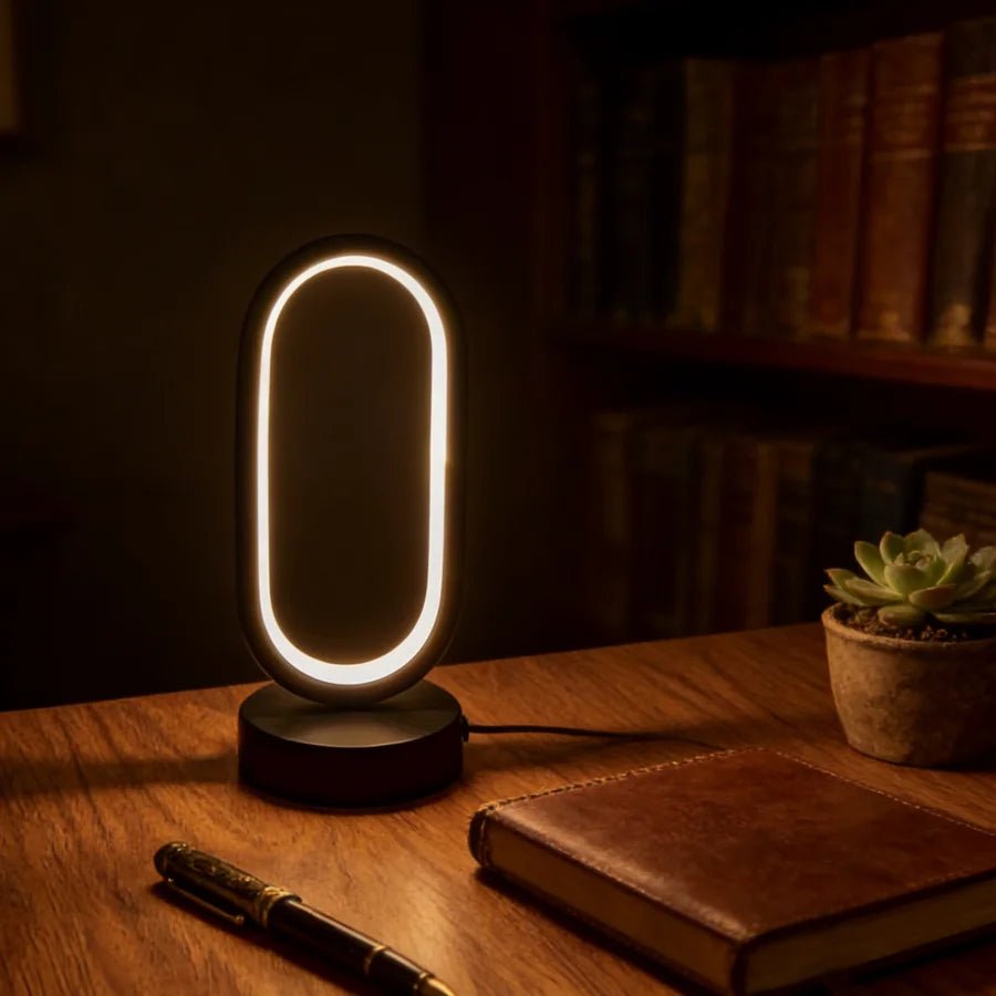 Mini Circular Metal Art Desk Lamp with 3 - Color LED Lighting and USB Charging Port - L&L Shop