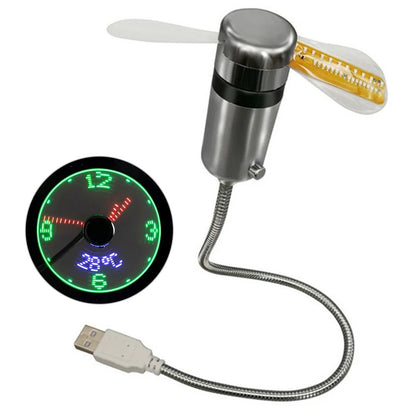 USB Mini Fan with RGB LED Clock Display – Real - Time Temperature, Flexible Neck, Silent Desktop Cooler - L&L Shop