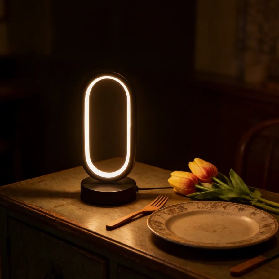 Mini Circular Metal Art Desk Lamp with 3 - Color LED Lighting and USB Charging Port - L&L Shop
