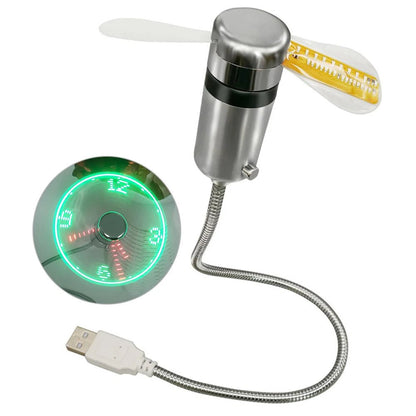 USB Mini Fan with RGB LED Clock Display – Real - Time Temperature, Flexible Neck, Silent Desktop Cooler - L&L Shop
