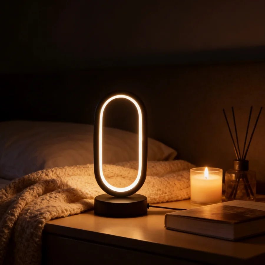 Mini Circular Metal Art Desk Lamp with 3 - Color LED Lighting and USB Charging Port - L&L Shop