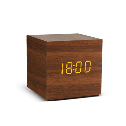 LED Wooden Digital Alarm Clock – Time Date Temperature Display Voice Control Desk Clock - L&L Shop