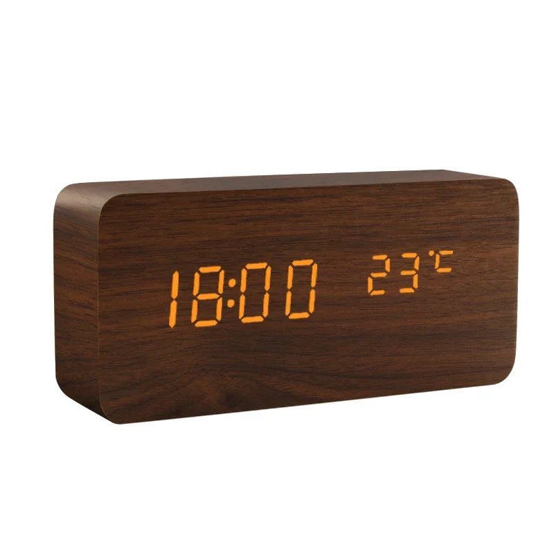 LED Wooden Digital Alarm Clock – Time Date Temperature Display Voice Control Desk Clock - L&L Shop