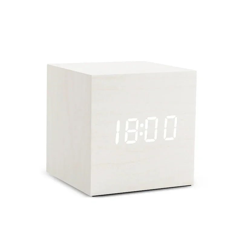 LED Wooden Digital Alarm Clock – Time Date Temperature Display Voice Control Desk Clock - L&L Shop