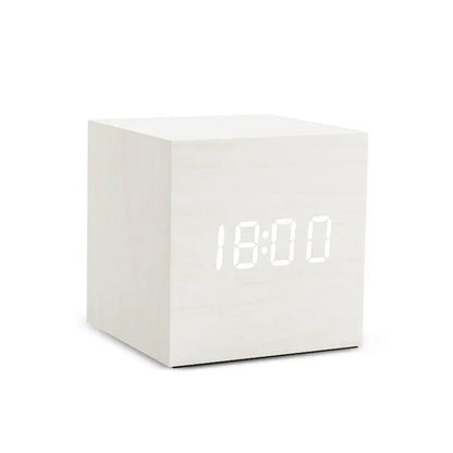 LED Wooden Digital Alarm Clock – Time Date Temperature Display Voice Control Desk Clock - L&L Shop