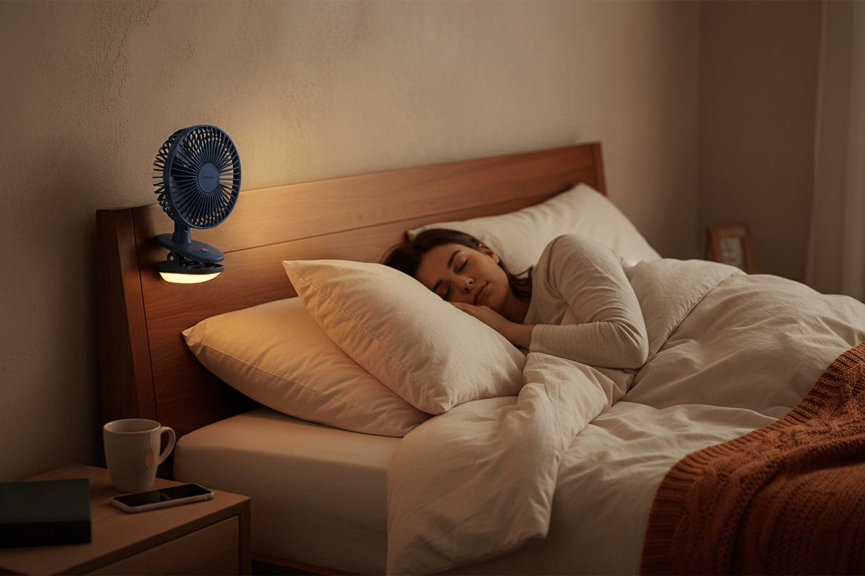 Portable Rechargeable Clip Fan with Night Light – 720° Rotatable USB Fan for Desk, Camping & Office - L&L Shop