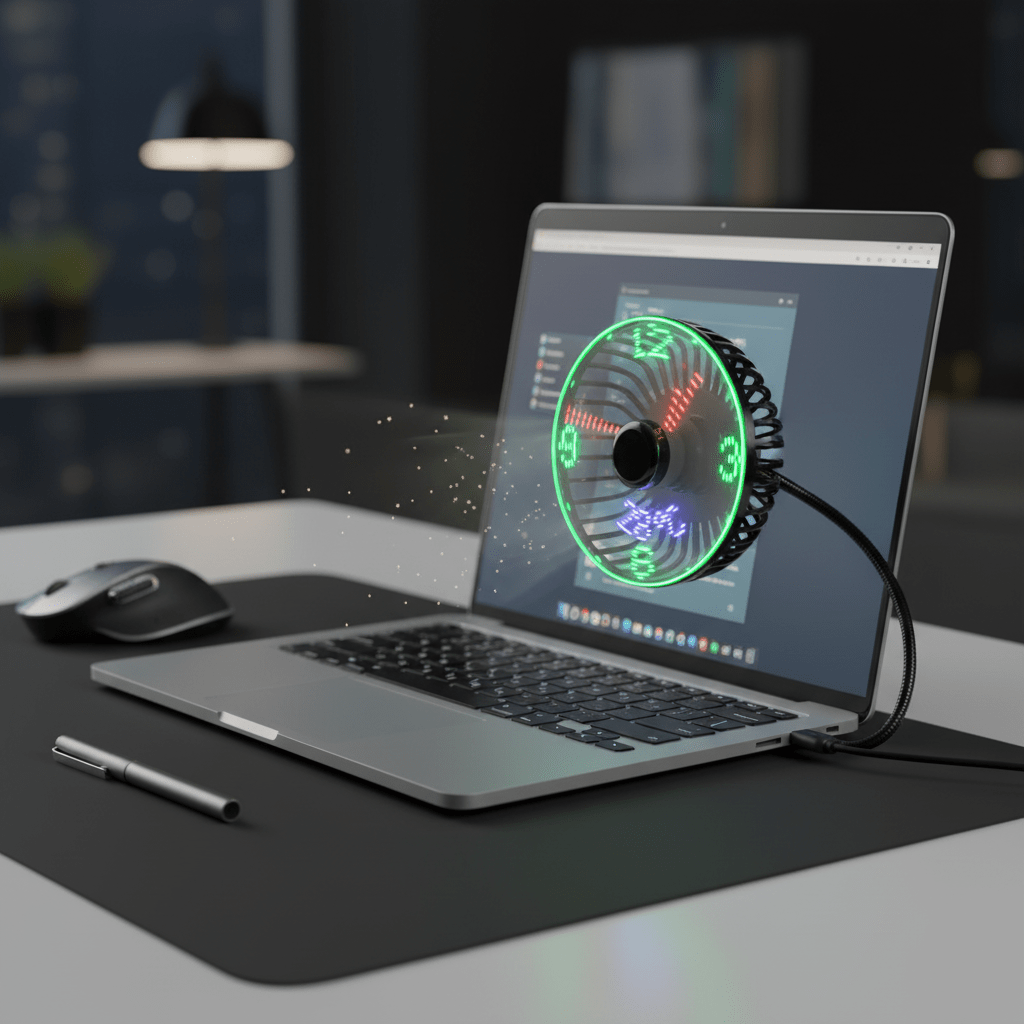USB Mini Fan with RGB LED Clock Display – Real - Time Temperature, Flexible Neck, Silent Desktop Cooler - L&L Shop