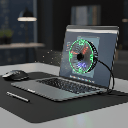 USB Mini Fan with RGB LED Clock Display – Real - Time Temperature, Flexible Neck, Silent Desktop Cooler - L&L Shop
