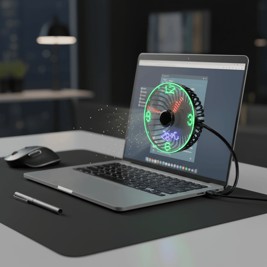 USB Mini Fan with RGB LED Clock Display – Real - Time Temperature, Flexible Neck, Silent Desktop Cooler - L&L Shop