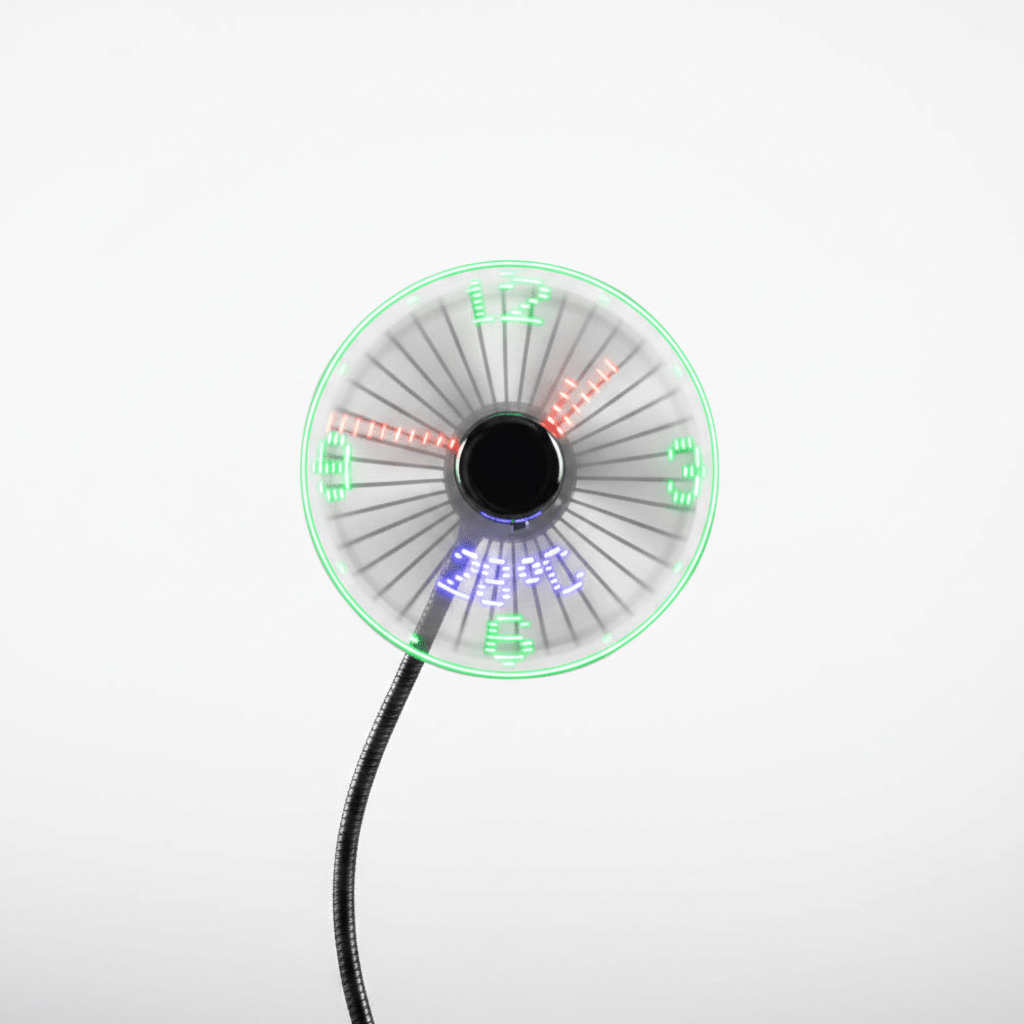 USB Mini Fan with RGB LED Clock Display – Real - Time Temperature, Flexible Neck, Silent Desktop Cooler - L&L Shop