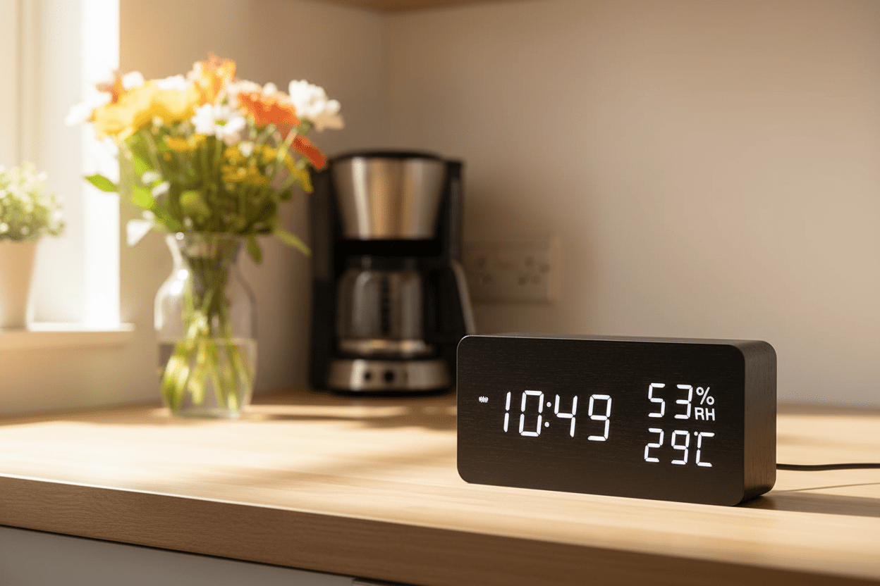 LED Wooden Digital Alarm Clock – Time Date Temperature Display Voice Control Desk Clock - L&L Shop