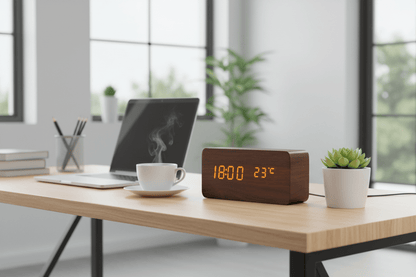 LED Wooden Digital Alarm Clock – Time Date Temperature Display Voice Control Desk Clock - L&L Shop