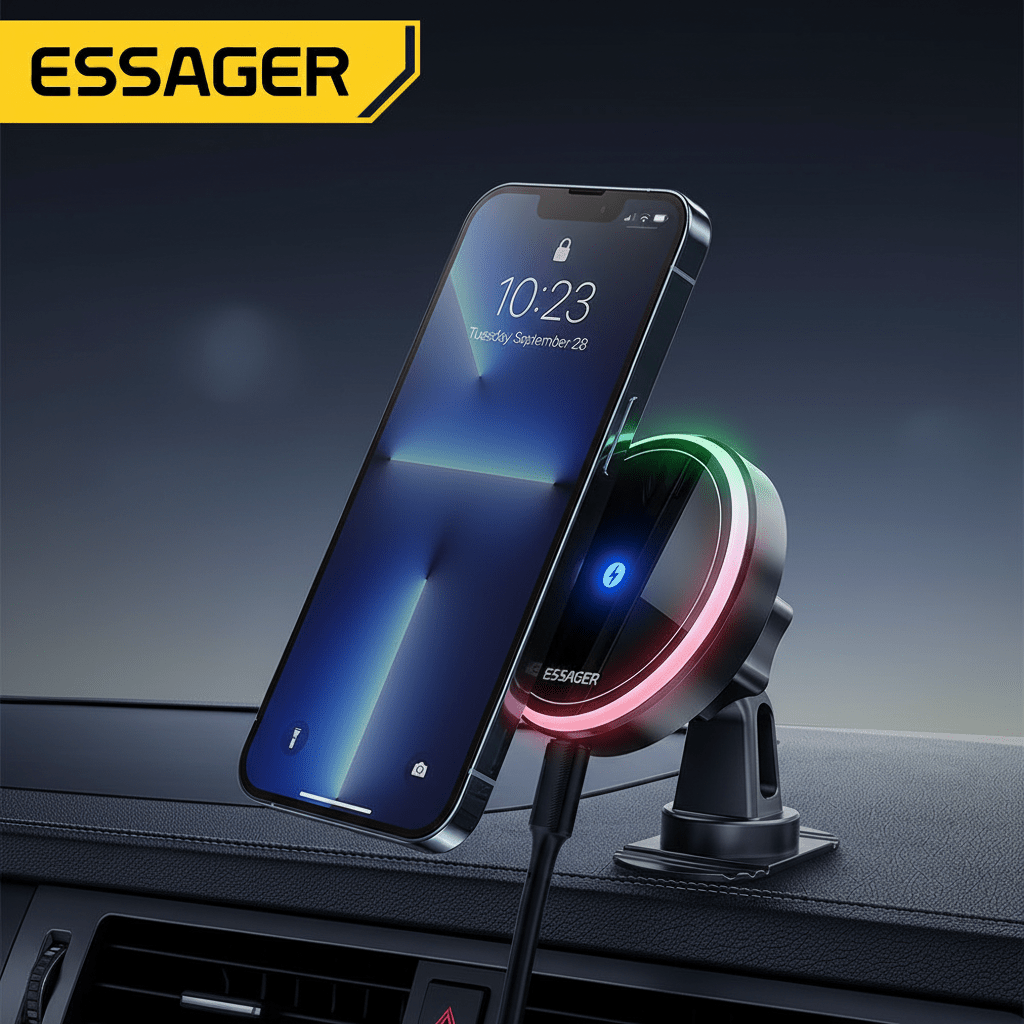Essager Magnetic Wireless Car Charger & Phone Holder – 15W Fast Charging with RGB Light - L&L Shop