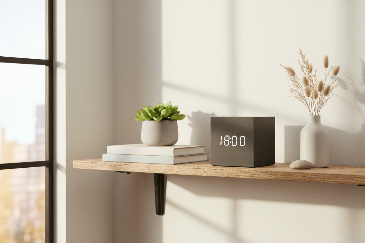 LED Wooden Digital Alarm Clock – Time Date Temperature Display Voice Control Desk Clock - L&L Shop